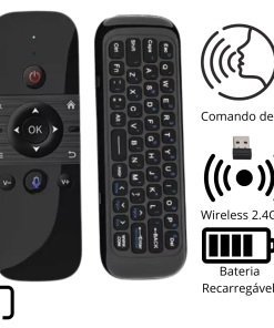 Controle Mini Teclado Air Mouse Sem Fio Giroscópio Com Voz