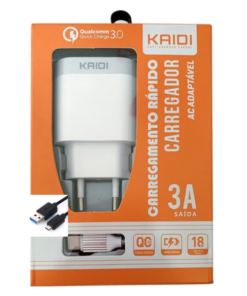 CARREGADOR TURBO 18W Cabo V8 micro USB KD-550S